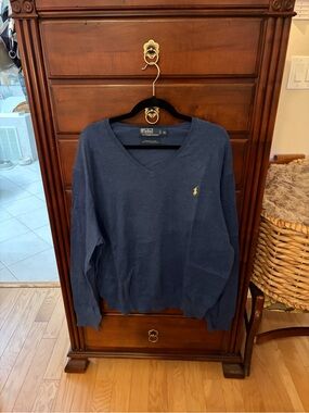Polo by Ralph Lauren Navy V-Neck Sweater with Yellow Pony XL